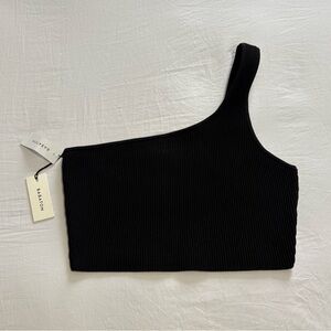 Babaton Black Ribbed One-Shoulder Sculpt Knit